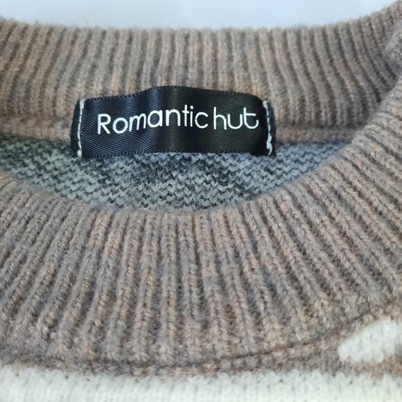 Romantichut Cropped Boho Geometric Print Cozy Sweater Neutral Tones Size Small - Picture 4 of 9